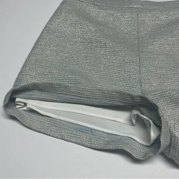 LAVENDER BROWN Silver Blue Tweed Shorts L High Waist Textured Lined Dressy Chic - Picture 4 of 14